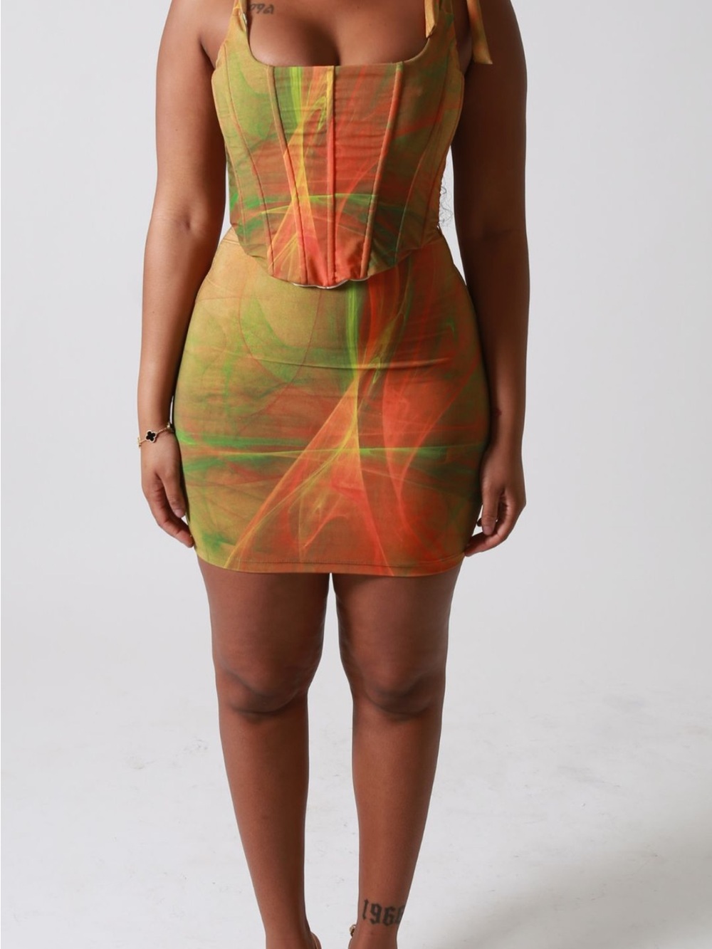 FARAI LONDON Women’s Orange Green Printed Mini Skirt